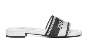 Sandali Ricamato Cotone Bianco E Nero